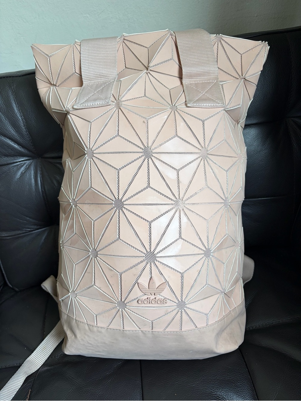 Adidas 3D Roll Top Backpack Pink Pastel Geometric Pattern Folding Close OS